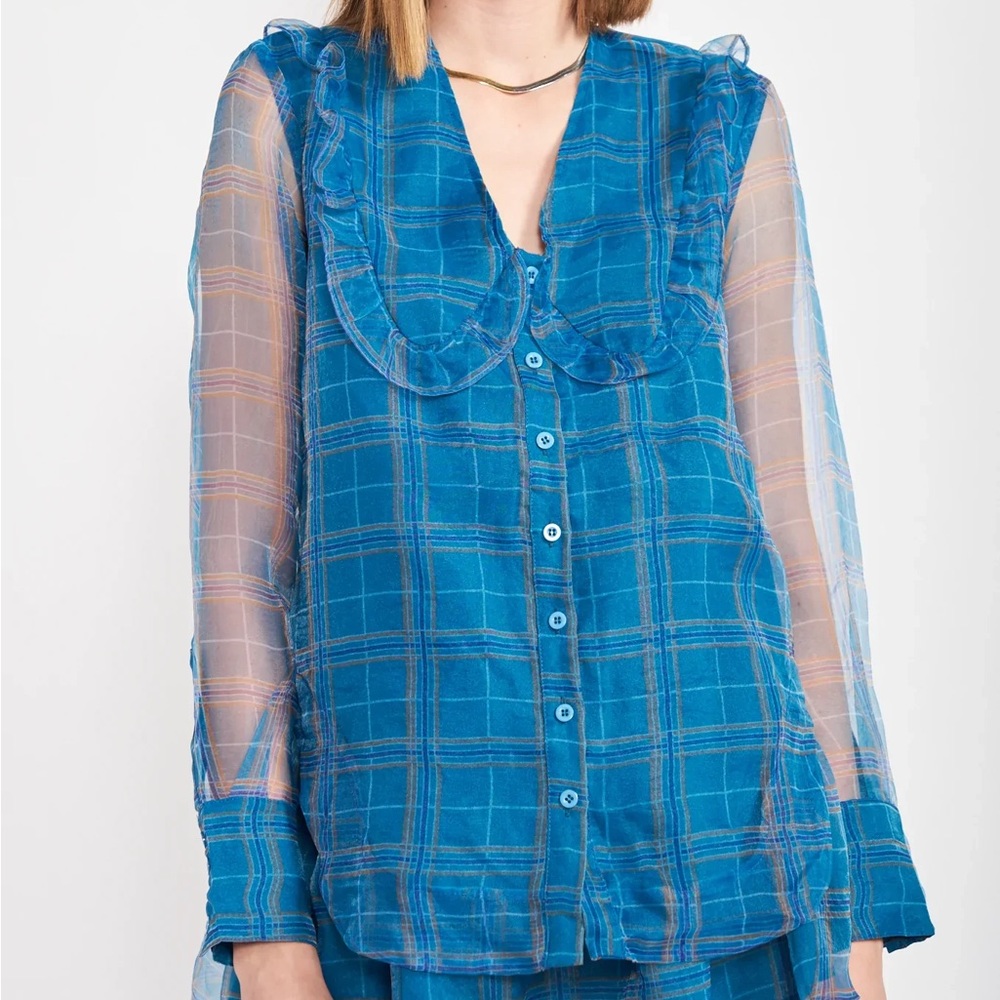 En Saison Farrah Plaid Organza Blouse